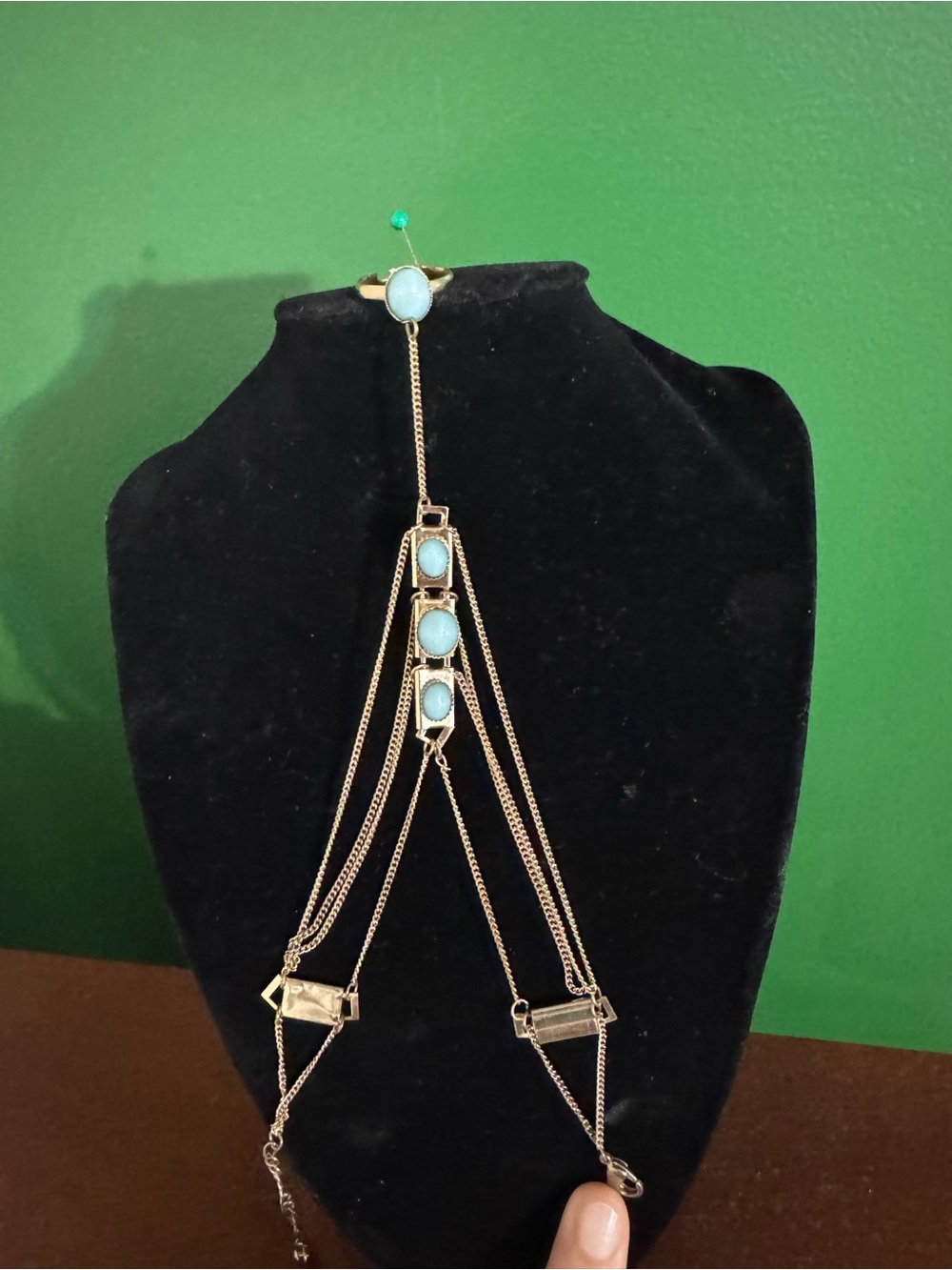 T.J.Maxx Gold-Tone Hand Chain with Turquoise Stones